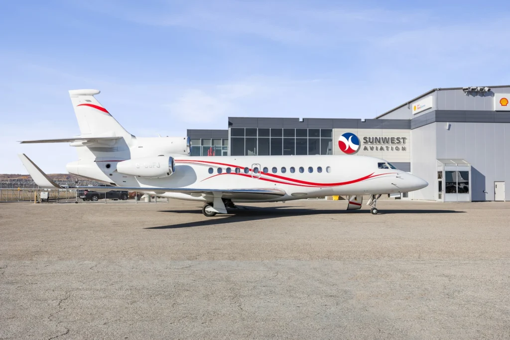 Sunwest Aviation, Falcon 7X Exterior, Private Jet in Calgary.